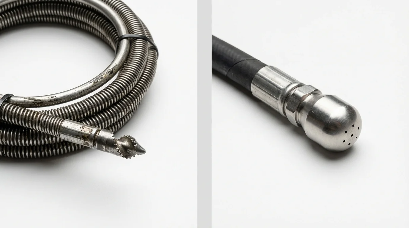 Drain snake cable and hydro jetting nozzle used for drain cleaning in Adamstown, PA