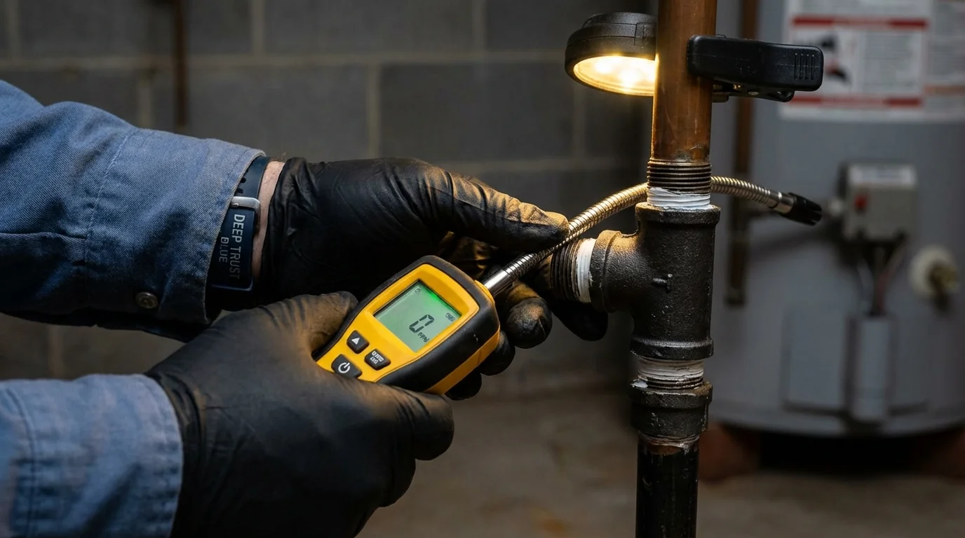 Gas leak detection with electronic sniffer by Johns Plumbing LLC in Adamstown