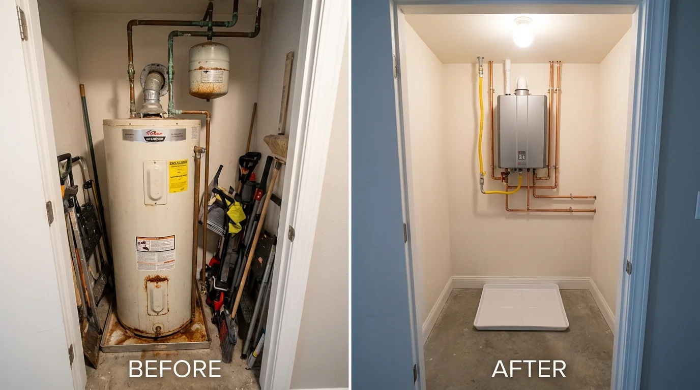 Tank water heater versus wall-mounted tankless unit comparison for Adamstown, PA homeowners