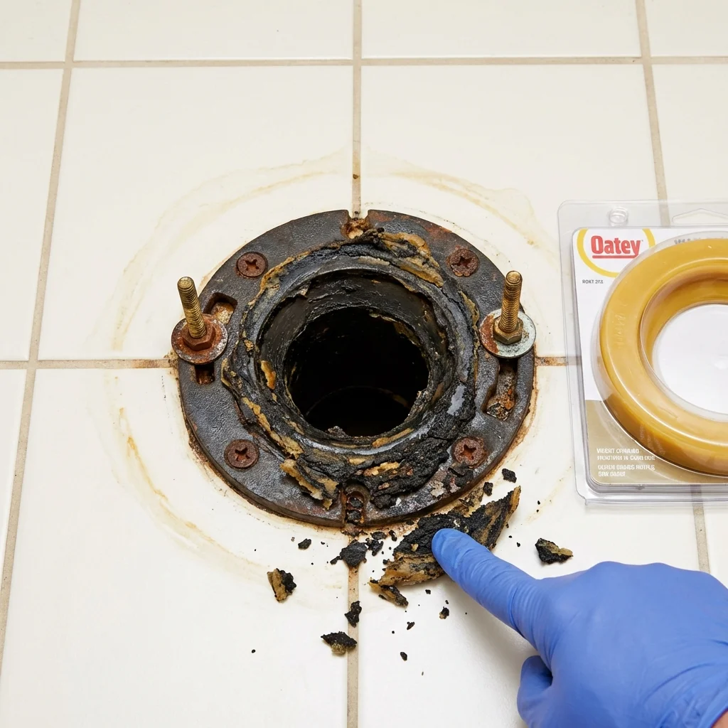 Failed wax ring showing water seepage at the base of a toilet in a Adamstown, PA home